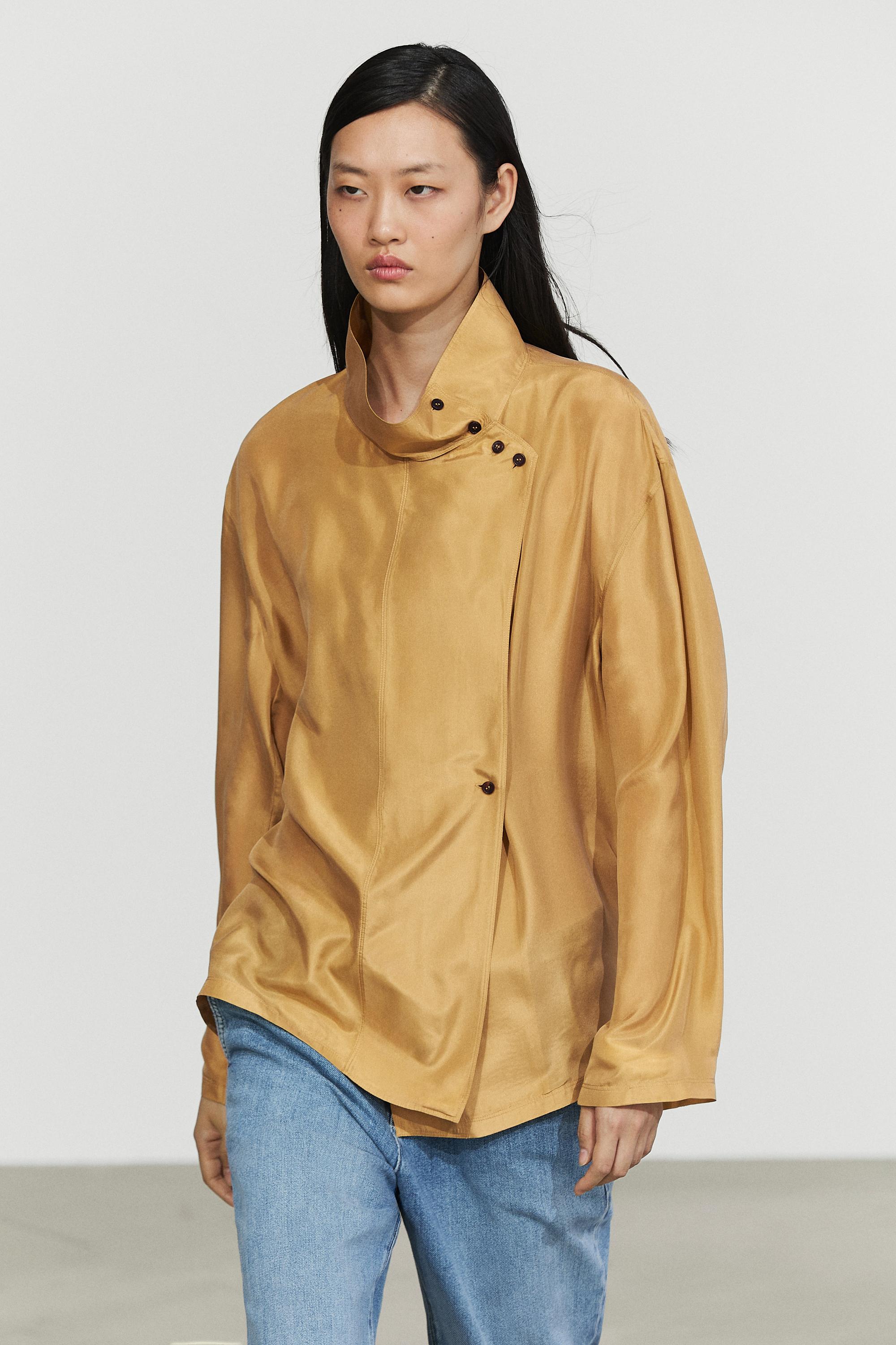 100% silk crossover mock neck shirt